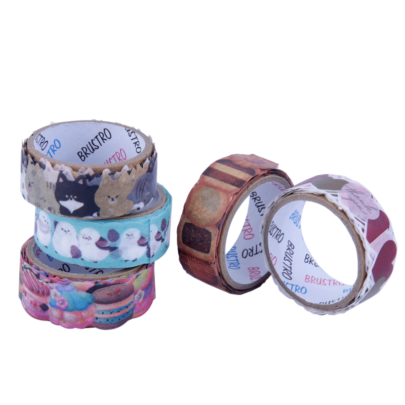 BRUSTRO Die-Cut Creations Washi Tapes | Set of 5 | 15 mm x 3 mtrs | Low Tack Adhesive, Ideal for Scrapbooking, Planners, Card/Gift Wrapping, DIY, Home Decor, Art & Craft Supplies - Image 4