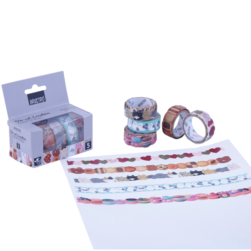 BRUSTRO Die-Cut Creations Washi Tapes | Set of 5 | 15 mm x 3 mtrs | Low Tack Adhesive, Ideal for Scrapbooking, Planners, Card/Gift Wrapping, DIY, Home Decor, Art & Craft Supplies - Image 6