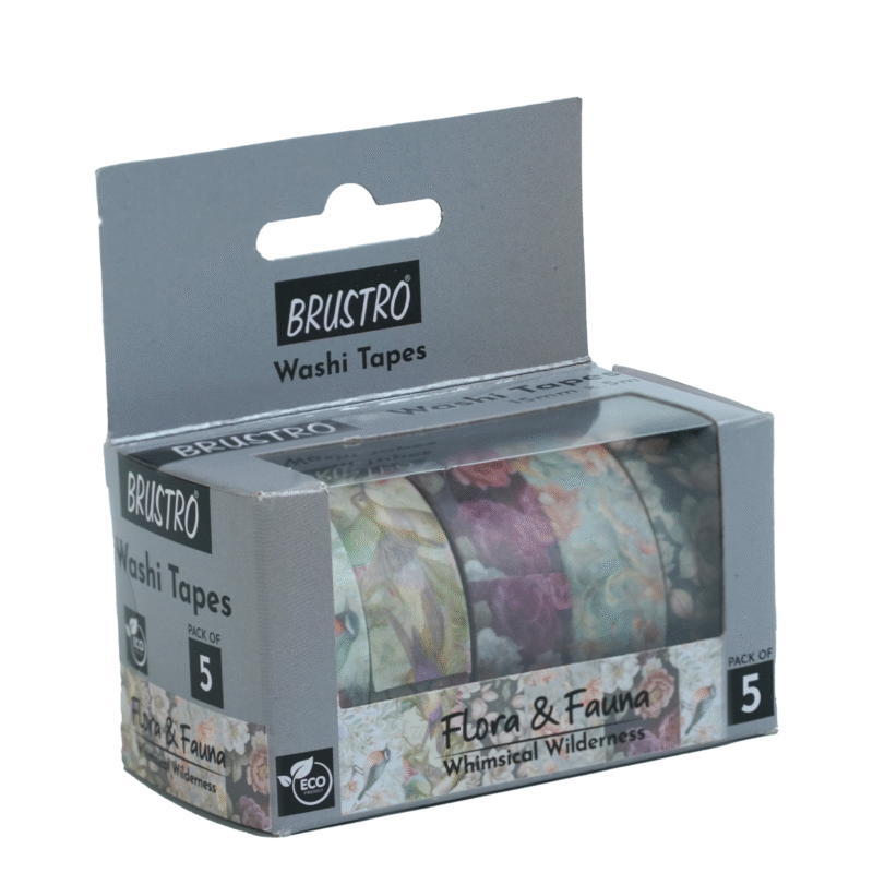 BRUSTRO Washi Masking Tapes |Flora and Fauna Shade|15 mm x 5 mtrs (Set of 5)| Low Tack Adhesive, Ideal For Scrapbooking, Watercolor, Planners, Card/Gift Wrapping, DIY Decor and Craft Supplies - Image 9