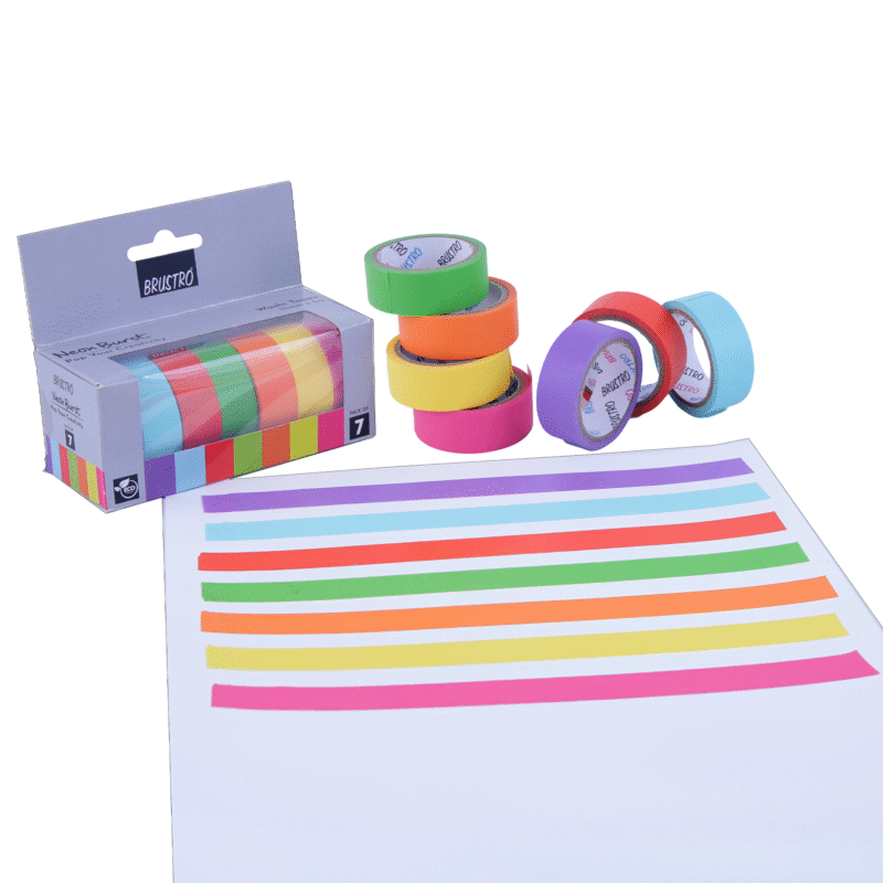 BRUSTRO Neon Burst Washi Tapes | Set of 7 | 15 mm x 5 mtrs | Low Tack Adhesive, Ideal for Scrapbooking, Planners, Card/Gift Wrapping, DIY, Home Decor, Art & Craft Supplies - Image 4