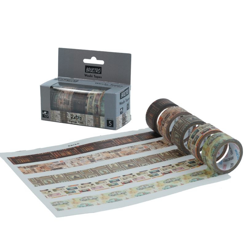 BRUSTRO Washi Masking Tapes |Flora and Fauna Shade|15 mm x 5 mtrs (Set of 5)| Low Tack Adhesive, Ideal For Scrapbooking, Watercolor, Planners, Card/Gift Wrapping, DIY Decor and Craft Supplies - Image 3