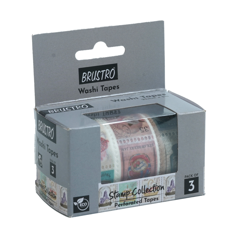 BRUSTRO Washi Tapes Stamp Collection Shade, 25 mm x 5 mtrs (set of 3) - Image 8