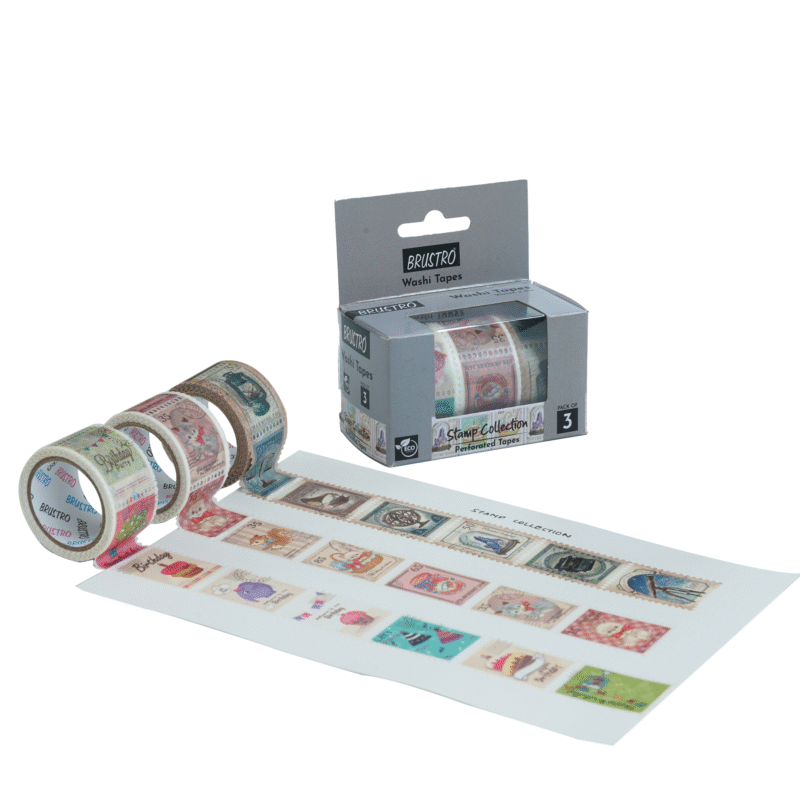 BRUSTRO Washi Tapes Stamp Collection Shade, 25 mm x 5 mtrs (set of 3) - Image 3