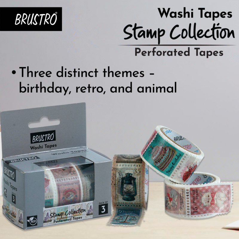 BRUSTRO Washi Tapes Stamp Collection Shade, 25 mm x 5 mtrs (set of 3) - Image 4