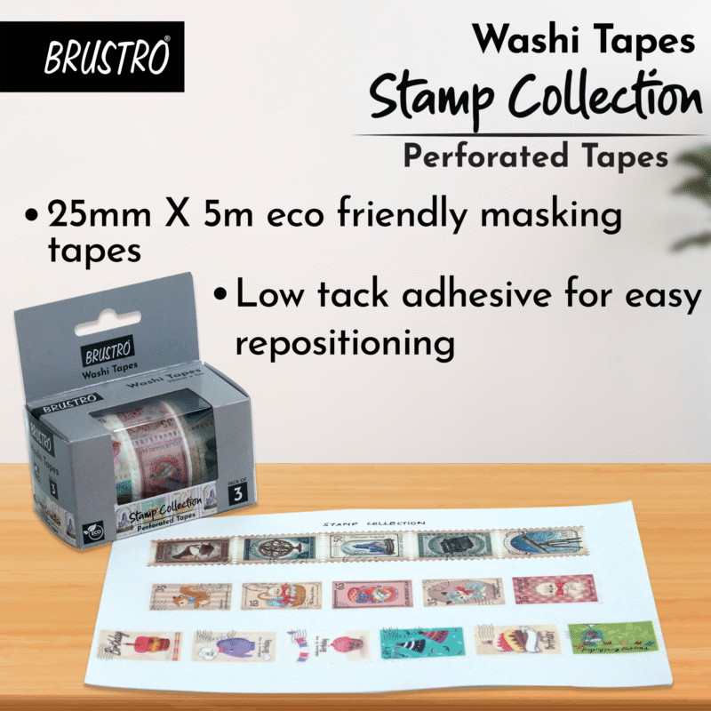 BRUSTRO Washi Tapes Stamp Collection Shade, 25 mm x 5 mtrs (set of 3) - Image 5