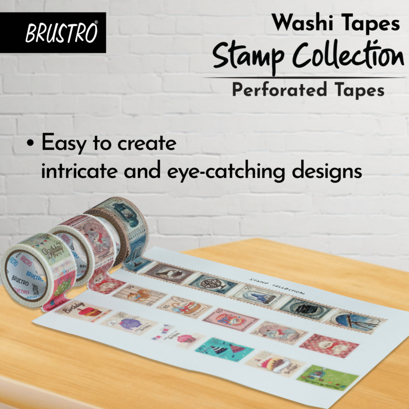 BRUSTRO Washi Tapes Stamp Collection Shade, 25 mm x 5 mtrs (set of 3) - Image 6