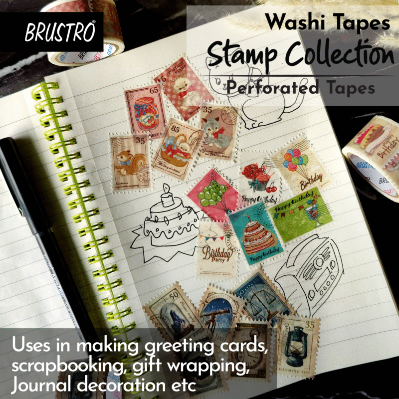 BRUSTRO Washi Tapes Stamp Collection Shade, 25 mm x 5 mtrs (set of 3) - Image 7