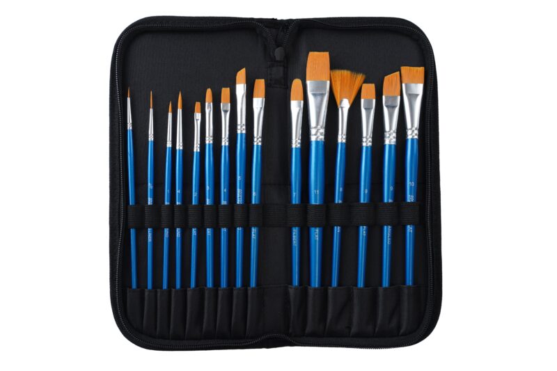 Brustro Synthetic Hair Short Handle Artists Brush Set of 15 in a Premium Zippered Brush Wallet - Image 7