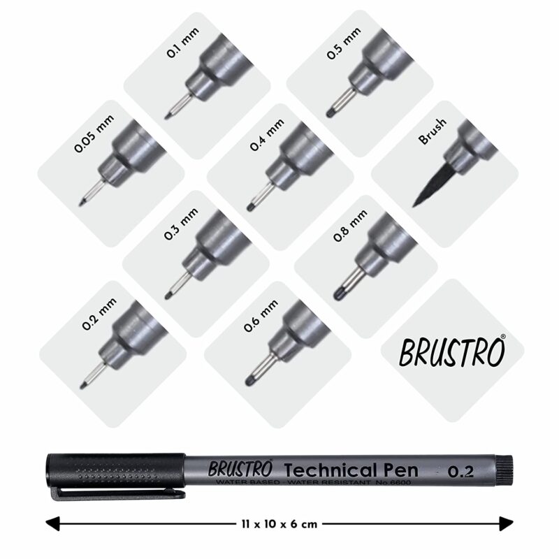 BRUSTRO Technical Pens Fineliner Set|Black| Set of 9|Ideal for Students,Adults|Doodle,Mandala,Fineart,Outline,Waterproof,Architecture,Technical Drawingwith Bristol Ultra Smooth A4 Size ( 20 +4 Sheets ) - Image 6