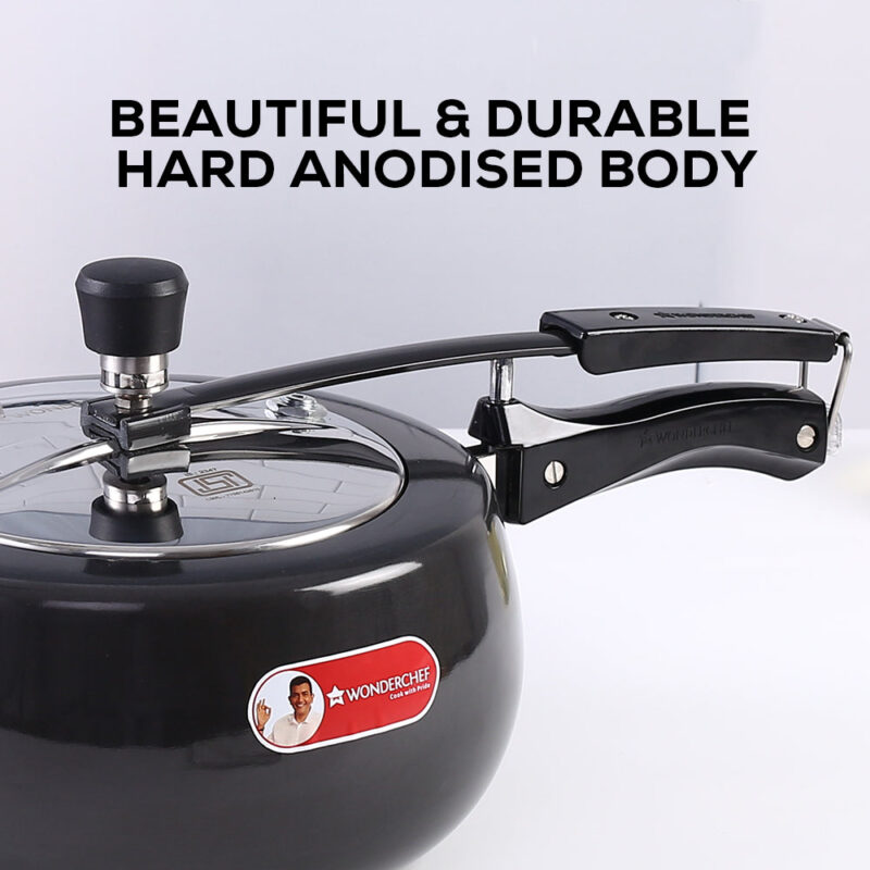 Taurus Hard Anodized 5L Inner Lid Pressure Cooker, SS Lid, Cool Touch Handles for Durability, Induction Friendly, Black, 5 year warranty, ISI Certified - Image 2