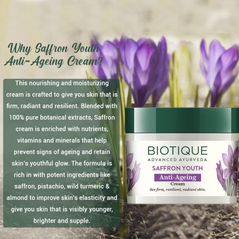 Biotique Saffron Youth Anti Ageing Cream For All Skin Types - Image 7