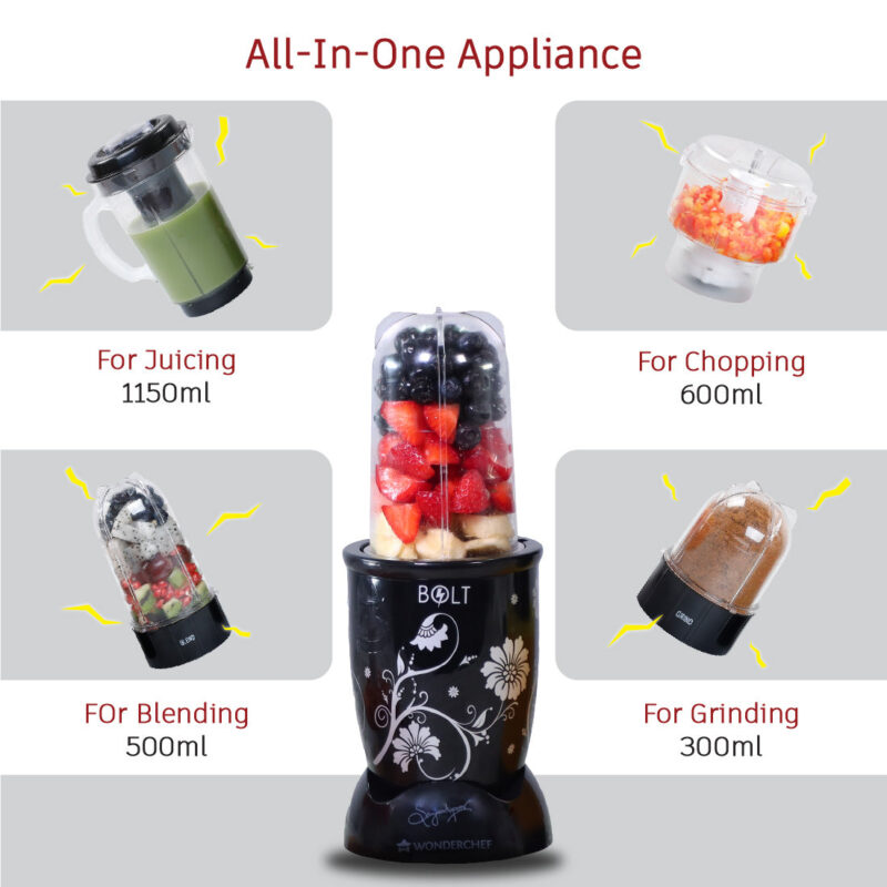 Wonderchef Renewed Nutri-blend BOLT | 600W | CKM Mixer with Chopper | 4 Unbreakable Jars | Includes Sipper Lid | 22000 RPM | 100% Full Copper Motor - Image 7