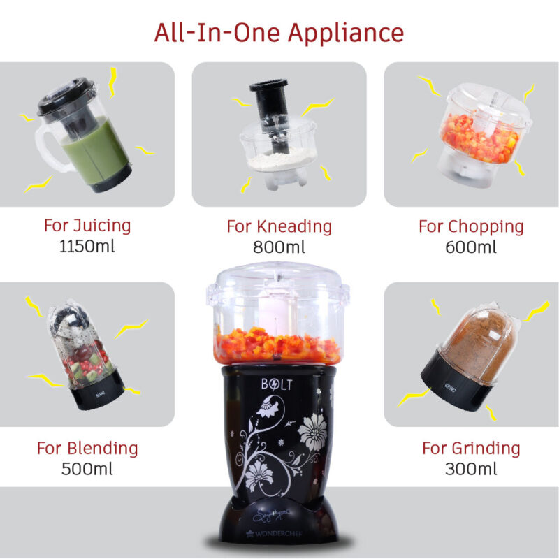 Nutri-blend BOLT-600W Mixer With Food Processor & Atta Kneader, Stronger & Swifter With Sipper Lid, 22000RPM 100% Full Copper Motor, 4 Unbreakable Jars, Sharper Steel Blades, 2 Yrs Warranty, Black, Recipe Book By Chef Sanjeev Kapoor - Image 9