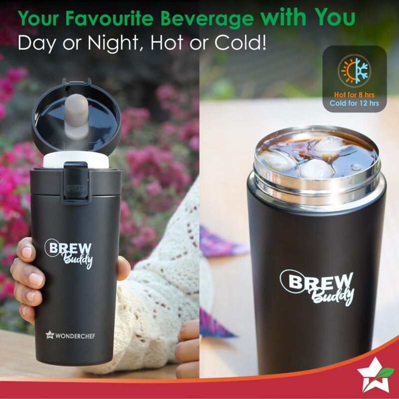 Wonderchef Renewed Brew Buddy Portable Coffee Mug | 380 ml | 304 Stainless Steel | Rust Proof | Copper Coated | Double Walled Vacuum Insulation | Safe-Lock System| Anti-Skid Base | 1 Year Warranty - Image 3