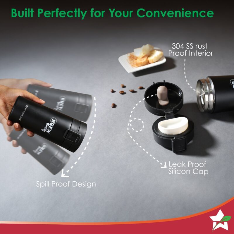 Wonderchef Renewed Brew Buddy Portable Coffee Mug | 380 ml | 304 Stainless Steel | Rust Proof | Copper Coated | Double Walled Vacuum Insulation | Safe-Lock System| Anti-Skid Base | 1 Year Warranty - Image 4