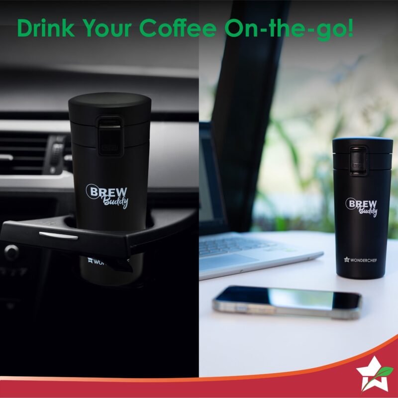 Wonderchef Renewed Brew Buddy Portable Coffee Mug | 380 ml | 304 Stainless Steel | Rust Proof | Copper Coated | Double Walled Vacuum Insulation | Safe-Lock System| Anti-Skid Base | 1 Year Warranty - Image 5