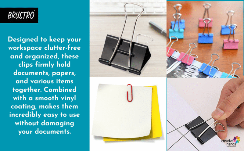 BRUSTRO Assorted Clip Box | Includes 120 Paper Clips-28mm & 56 Binder Clips (25mm- 6 pcs| 19mm- 15 pcs| 15mm- 35pcs) | Home, Office, Stationery use, Ideal for Students and Adults, Reusable, Flexible - Image 5