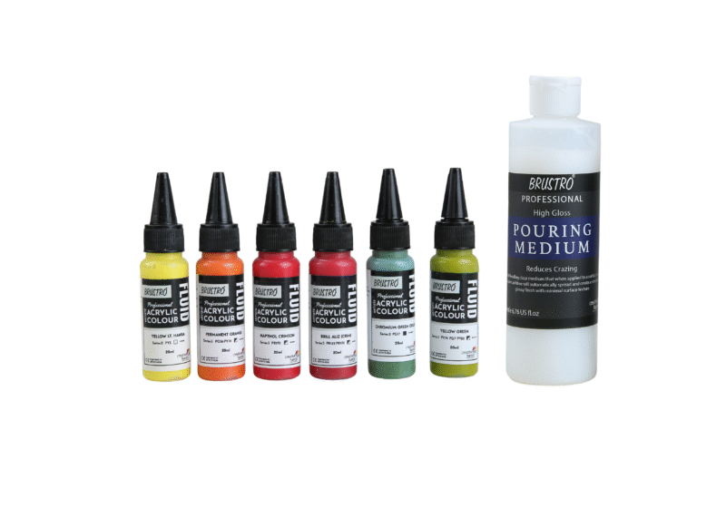Brustro Professional Artists ’ Fluid Acrylic 20 ml Tropical Paradise Set of 6 (Yellow LightHansa,Chromium Green Oxide,Yellow Green,Brill Aliz,Napthol Crimson,Perm Orange) with Pouring Medium 200 ml - Image 5