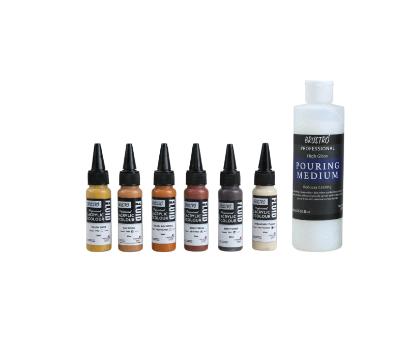 Brustro Professional Artists Fluid Acrylic 20 ml Down to Earth Set of 6 (Burnt Sienna, Burnt Umber, Yellow Oxide, Raw Sienna, Unbleached Titanium, Golden Raw Sienna) with Pouring Medium 200 ml - Image 5