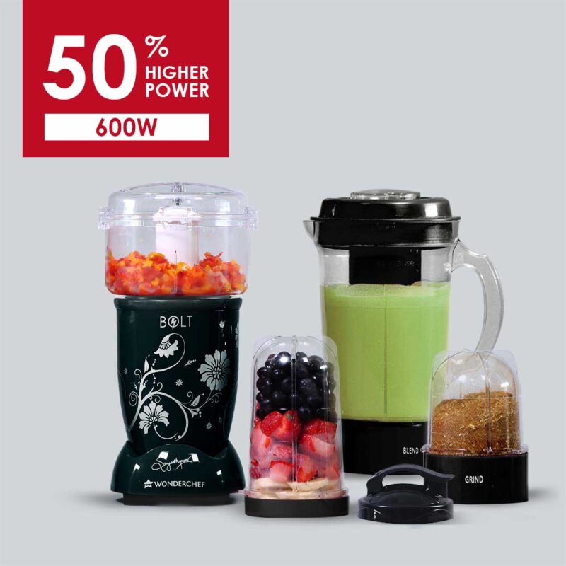 Wonderchef Renewed Nutri-blend BOLT | 600W | CKM Mixer with Chopper | 4 Unbreakable Jars | Includes Sipper Lid | 22000 RPM | 100% Full Copper Motor - Image 2