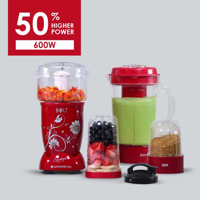 Nutri-blend BOLT-600W CKM Mixer with Chopper, Stronger & Swifter with Sipper Lid, 22000RPM 100% Full Copper Motor, 4 Unbreakable Jars, Sharper Steel Blades, Recipe Book by Chef Sanjeev Kapoor - Image 2