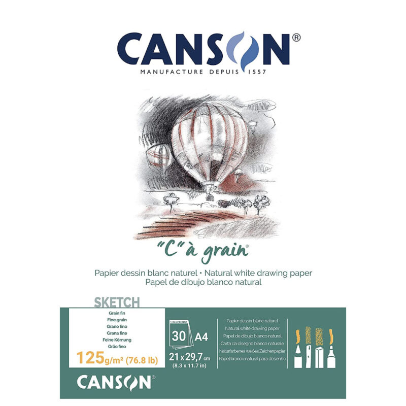 Canson C Grain Drawing 125 Gsm Fine Grain A4 Paper Pad(Natural White- 30 Sheets)