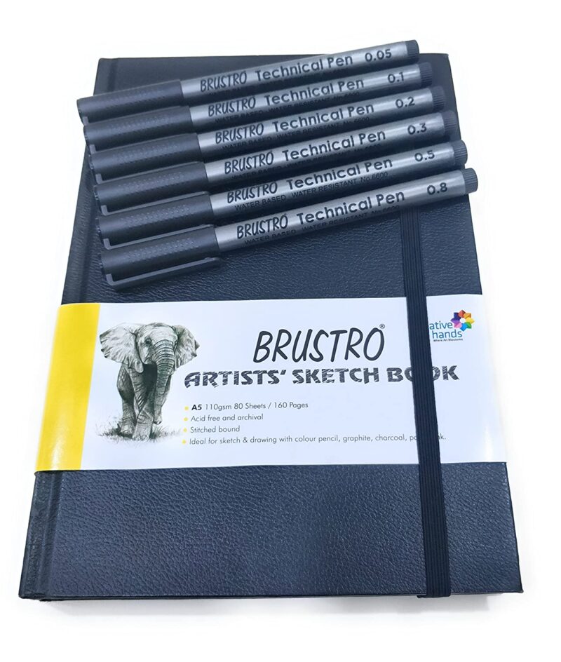 Brustro Artists Sketch Book Stitched Bound A5 Size, 160 Pages Acid Free & Technical Pen, 110 GSM (Pack of 6) - Image 3
