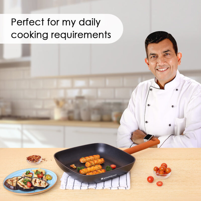 Caesar Forged Grill Pan, 24cm, Black, Greblon C3 Non-stick Coating, Virgin Aluminium, PFOA Free, German Beechwood Handles, Use for Grilling Tikkis, Breads, Rolls, Meat, Paneer - Image 3