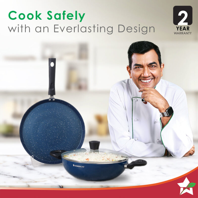 Galaxy 3pcs Cookware Set | Kadhai with Lid and Dosa Tawa | Induction Friendly | Cool Touch Bakelite Handles | Pure Grade Aluminium| PFOA Free| 2 Years Warranty | Midnight Blue - Image 2