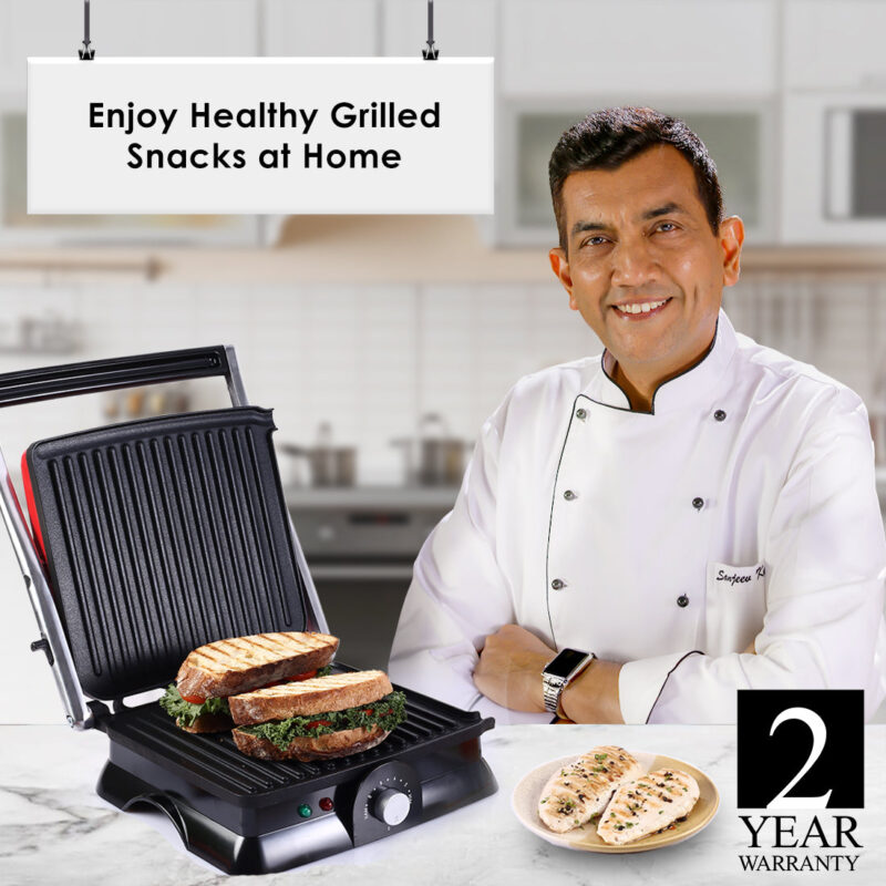 Sanjeev Kapoor Tandoor Family Size| Crimson Edge Electric Contact Grill & Sandwich Maker| Healthy Non-Stick Coating | LED Indicator| 2 Year Warranty| Red - Image 2