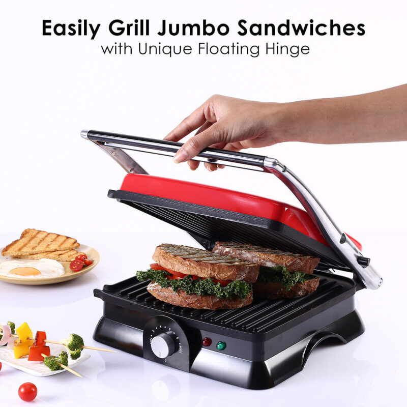 Sanjeev Kapoor Tandoor Family Size| Crimson Edge Electric Contact Grill & Sandwich Maker| Healthy Non-Stick Coating | LED Indicator| 2 Year Warranty| Red - Image 3