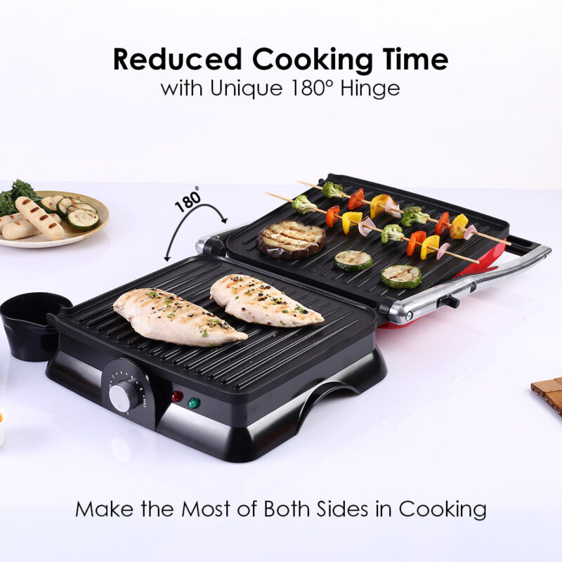 Sanjeev Kapoor Tandoor Family Size| Crimson Edge Electric Contact Grill & Sandwich Maker| Healthy Non-Stick Coating | LED Indicator| 2 Year Warranty| Red - Image 5