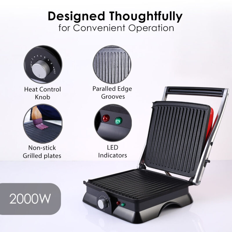 Sanjeev Kapoor Tandoor Family Size| Crimson Edge Electric Contact Grill & Sandwich Maker| Healthy Non-Stick Coating | LED Indicator| 2 Year Warranty| Red - Image 6