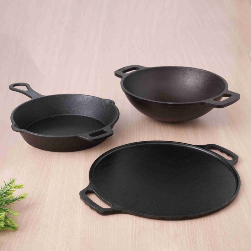 CASTrong Cast Iron Cookware Set: Free ₹110 Spatula +Tawa+Kadai+Fry Pan, Kitchen set for Home, Pre-seasoned,100% Pure,Toxin-free - Image 15