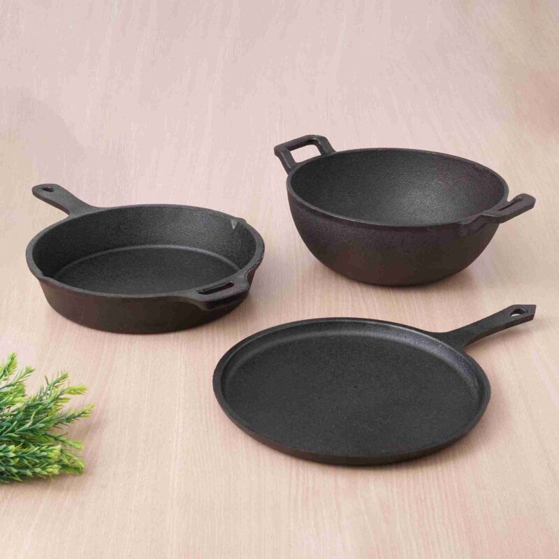 CASTrong Cast Iron Cookware Set: Free ₹110 Spatula +Tawa+Kadai+Frypan,Kitchen set for Home, Pre-seasoned,100% Pure,Induction - Image 15