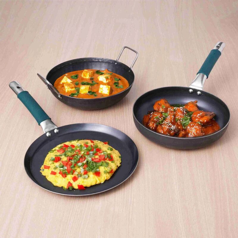 100% Pure Iron Cookware Set: Tawa 26 cm + Fry Pan 25 cm + Kadai 25 cm, Toxin-free Sheet Iron, Pre-seasoned, Kitchen Set for Home - Image 10