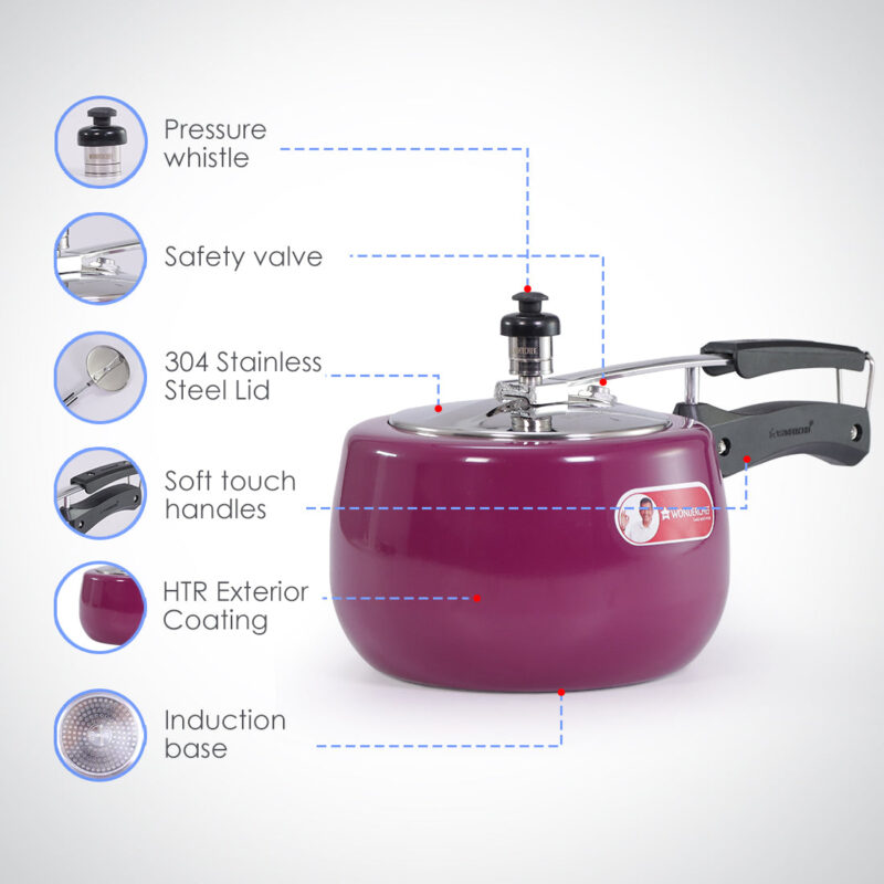 Regalia Induction Base 3L Pressure Cooker with Inner Lid, 2 Years Warranty, Purple - Image 6