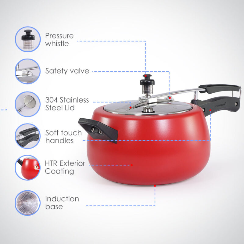 Regalia Induction Base 5L Pressure Cooker with Inner Lid, 2 Years Warranty, Red - Image 7