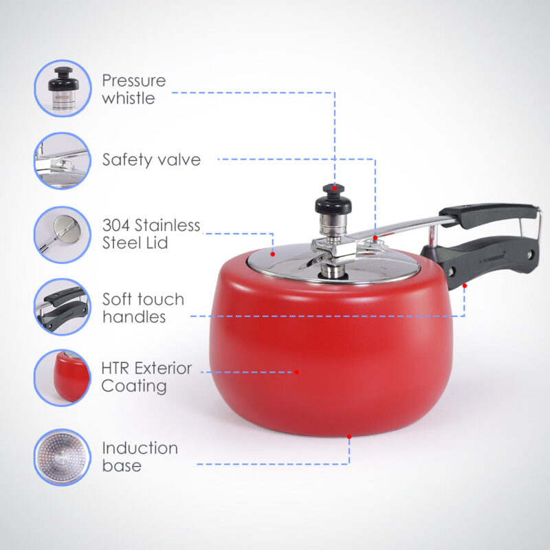 Regalia Induction Base 3L Pressure Cooker with Inner Lid, 2 Years Warranty, Red - Image 7