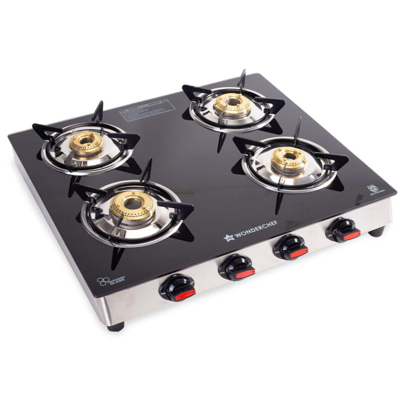 Galaxy 4 Burner Cooktop | 2 Medium, 2 Small Wide Spaced Burners | Highly Efficient Tri-pin Brass Burners | Precise Flame Control | BIS Approved 6mm Toughened Glass Top | 2 Year Warranty - Image 5