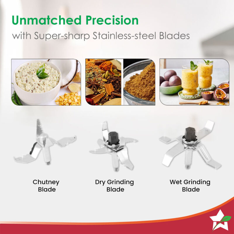 Galaxy Mixer Grinder 1000W | 100 Mins Non-Stop Grinding | 100% Copper Motor | Heavy Duty | Low Noise | Chutney Grinding, Dry Grinding, Wet Grinding, Juicing, Blending | 4 Jars | 2 Year Warranty - Image 2