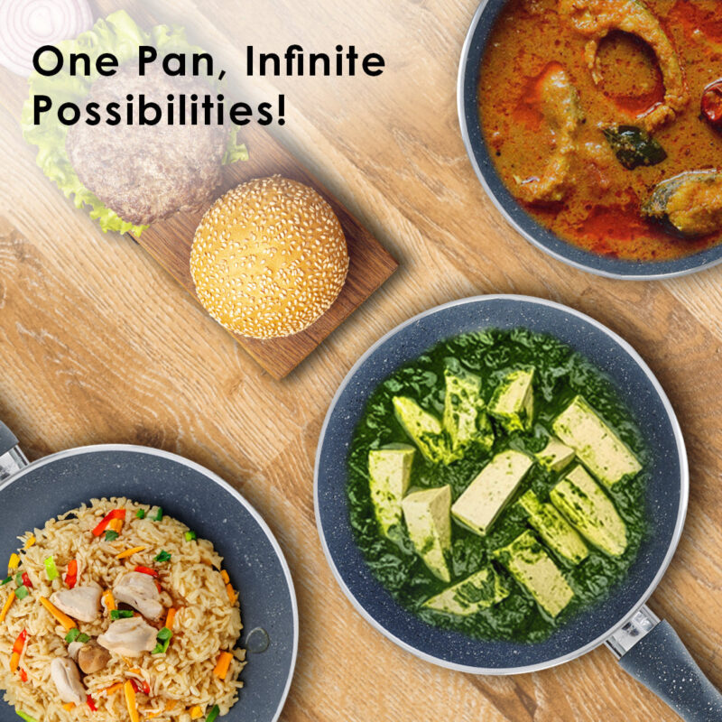 Granite Non Stick Fry Pan | Bakelite handles |Non – Toxic I Virgin Aluminium| 20 cms  | 1 liter | 2 Year Warranty | Grey | Omelette Pan - Image 5