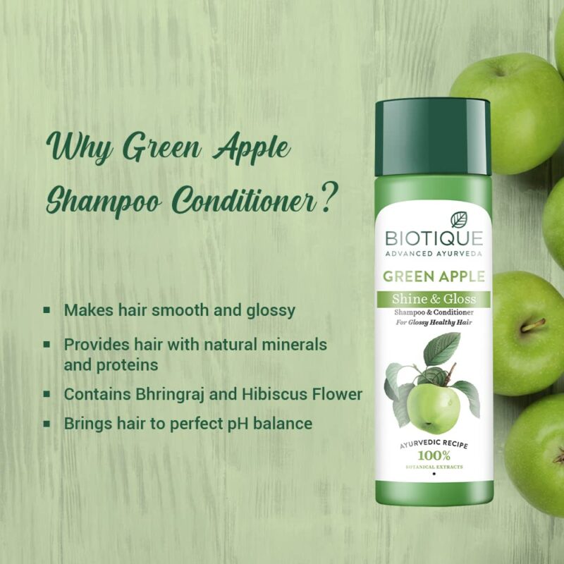 Biotique Green Apple Shine & Gloss Shampoo & Conditioner For Glossy Healthy Hair - Image 14
