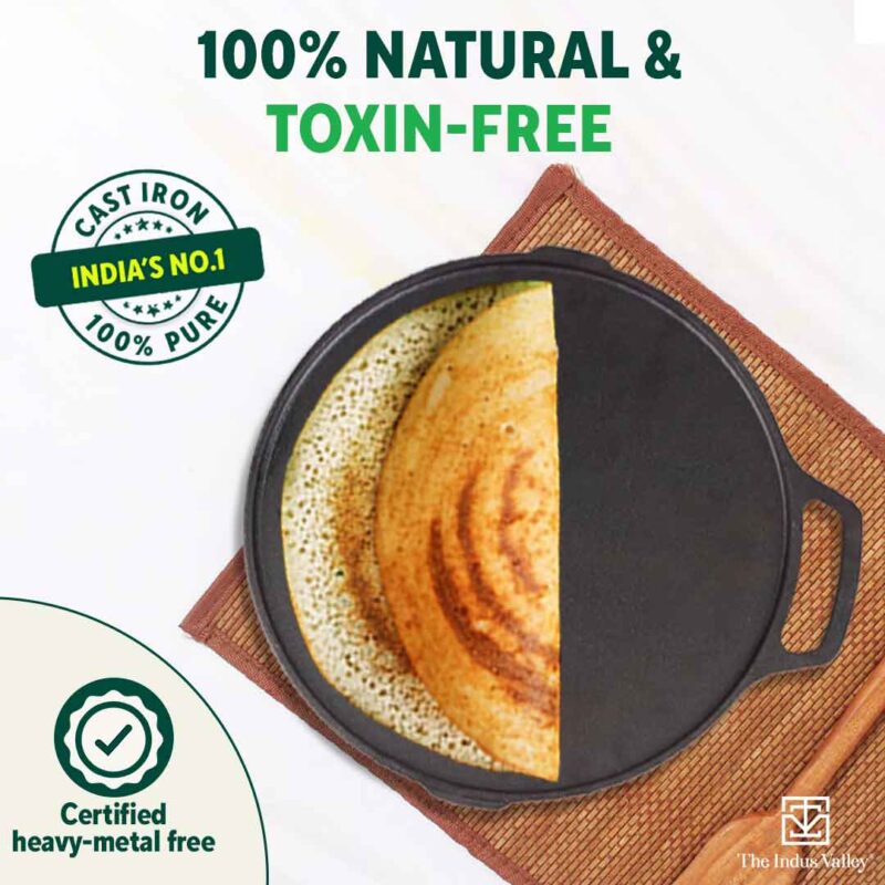 CASTrong Cast Iron 2-in-1 Griddle (Grill Pan + Tawa), Pre-seasoned, 100% Pure, Toxin-free, Induction, Round, 26cm, 2.1 Kg - Image 6