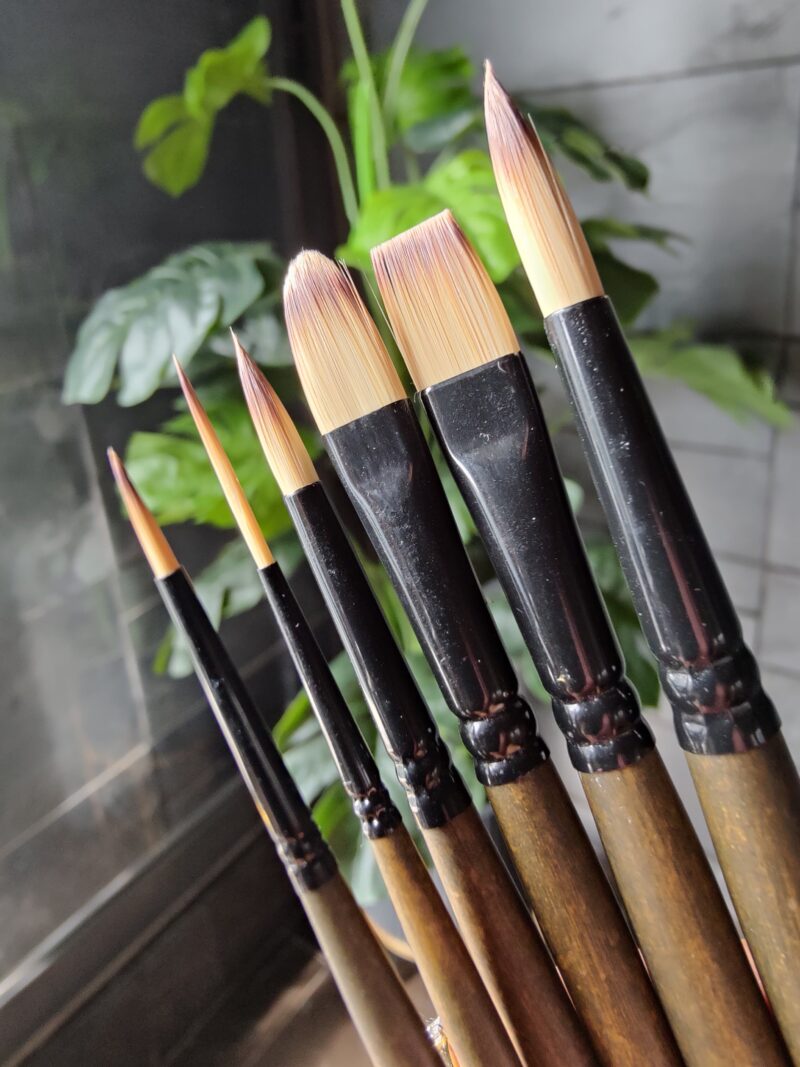 BRUSTRO AquaStrokes Artist Brushes | Set of 6 | Ideal for Watercolour, Gouache, Acrylics, Oil Brush, Synthetic Bristles, Wooden handle | Made for Students and Professionals Artists - Image 3
