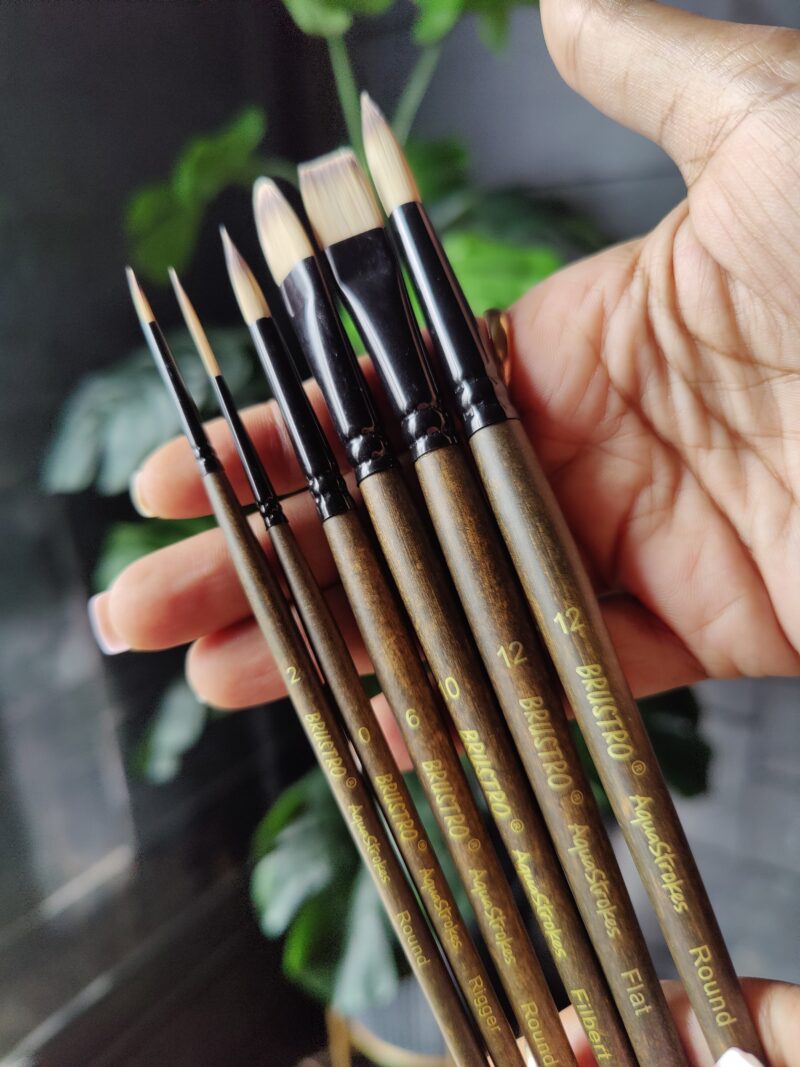 BRUSTRO AquaStrokes Artist Brushes | Set of 6 | Ideal for Watercolour, Gouache, Acrylics, Oil Brush, Synthetic Bristles, Wooden handle | Made for Students and Professionals Artists - Image 4