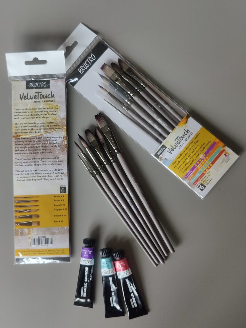 BRUSTRO VelveTouch Artist Brushes | Set of 6 | Gouache, Acrylics, Watercolor, and Oil Painting | Short Handle, Synthetic Bristles, Round, Filbert, Dagger, Flat Shape - Image 10