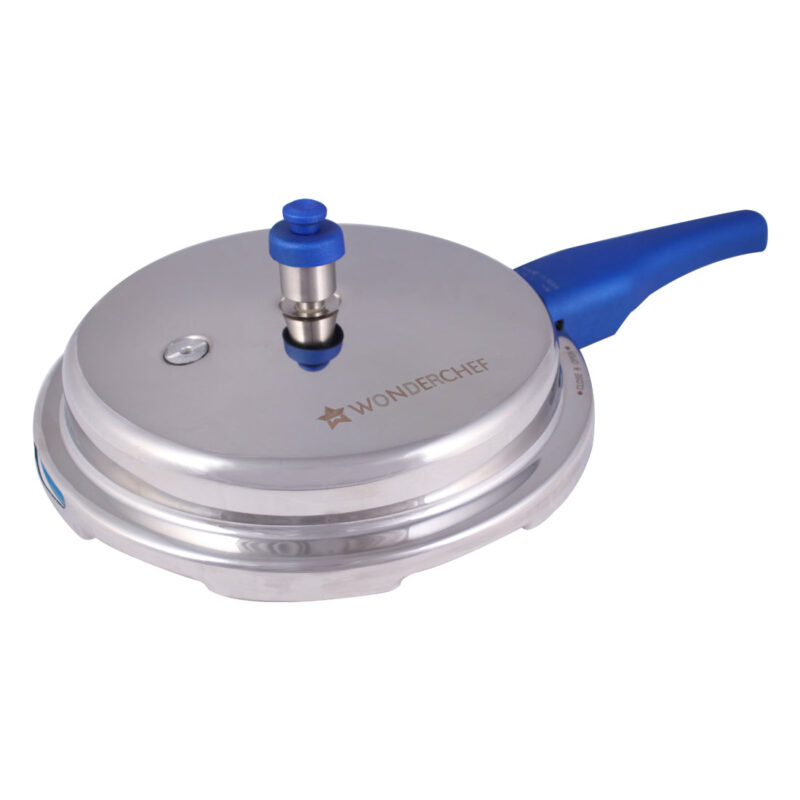 Nigella Induction Base 2.5L Stainless Steel Handi Pressure Cooker with Outer Lid, Blue Handle - Image 4