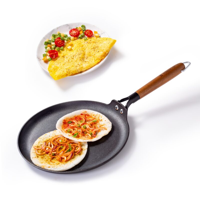 Pre-Seasoned Ferro Light 28cm Dosa Tawa | 4MM | Acacia Wooden Handles | Gravity Moulding Technology | No Chemical Coating |10 Year Warranty - Image 8