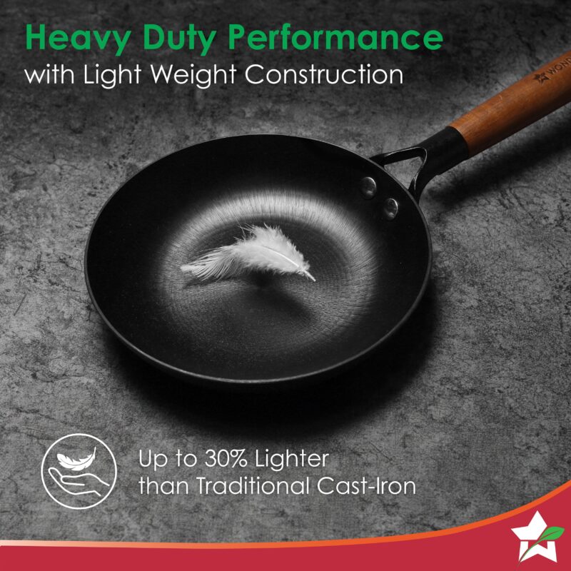 Pre-Seasoned Ferro Light 20cm Cast Iron Fry Pan | 800 ml | Acacia Wooden Handles | Gravity Moulding Technology | No Chemical Coating | 10 Year Warranty - Image 2